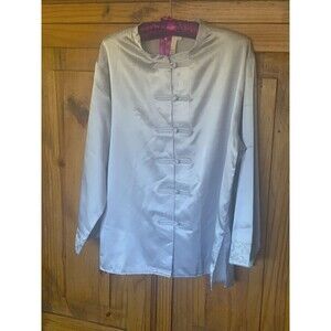 Natori Embroidered PJ Top with Lined Mandarin Collar and Frog Tie Closure Size M